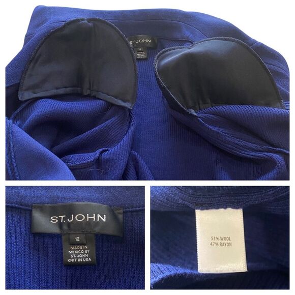 St. John Knit designer Women's Wool Navy Double-Breasted Blazer jacket sz 12 - - Picture 4 of 11